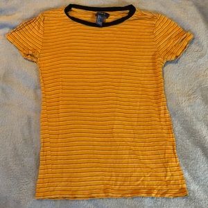 Forever 21 Striped Yellow Ringer top
